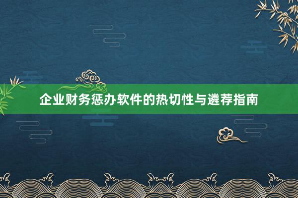 企业财务惩办软件的热切性与遴荐指南
